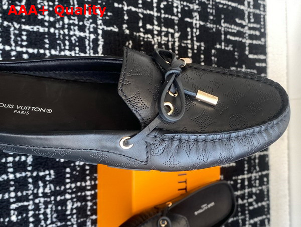 Louis Vuitton Gloria Open Back Flat Loafer in Black Perforated Grained Calf Leather Replica