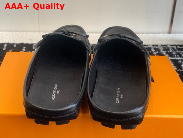Louis Vuitton Gloria Open Back Flat Loafer in Black Perforated Grained Calf Leather Replica