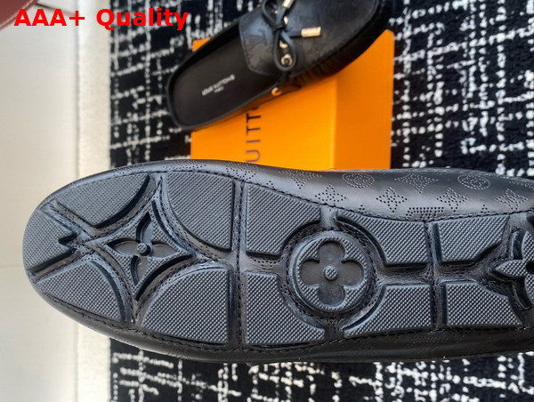 Louis Vuitton Gloria Open Back Flat Loafer in Black Perforated Grained Calf Leather Replica