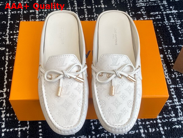 Louis Vuitton Gloria Open Back Flat Loafer in Cream Perforated Grained Calf Leather Replica
