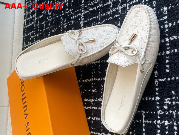 Louis Vuitton Gloria Open Back Flat Loafer in Cream Perforated Grained Calf Leather Replica