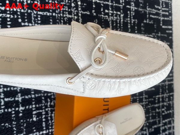 Louis Vuitton Gloria Open Back Flat Loafer in Cream Perforated Grained Calf Leather Replica