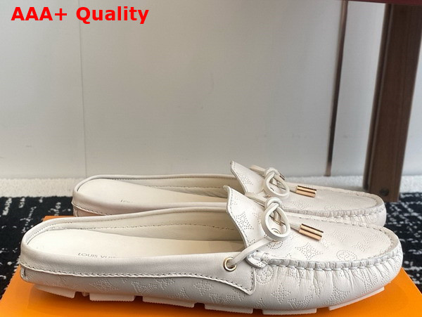 Louis Vuitton Gloria Open Back Flat Loafer in Cream Perforated Grained Calf Leather Replica
