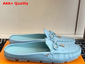 Louis Vuitton Gloria Open Back Flat Loafer in Light Blue Perforated Grained Calf Leather 1ACMJ7 Replica