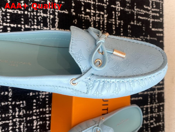 Louis Vuitton Gloria Open Back Flat Loafer in Light Blue Perforated Grained Calf Leather 1ACMJ7 Replica
