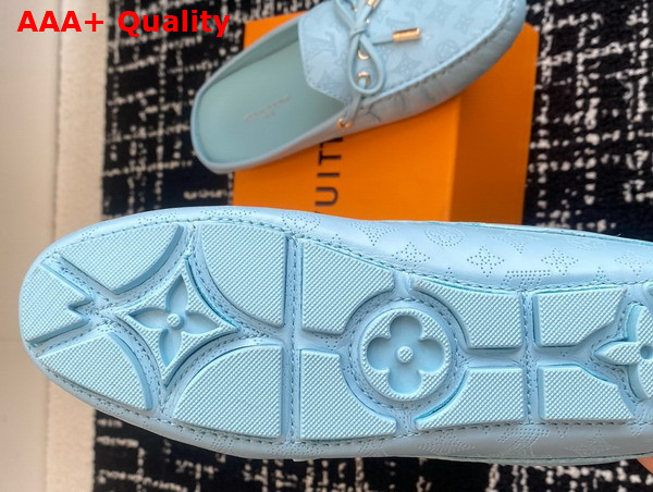 Louis Vuitton Gloria Open Back Flat Loafer in Light Blue Perforated Grained Calf Leather 1ACMJ7 Replica
