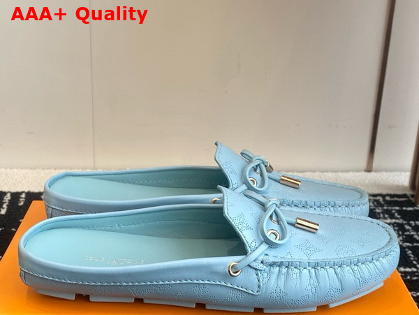 Louis Vuitton Gloria Open Back Flat Loafer in Light Blue Perforated Grained Calf Leather 1ACMJ7 Replica