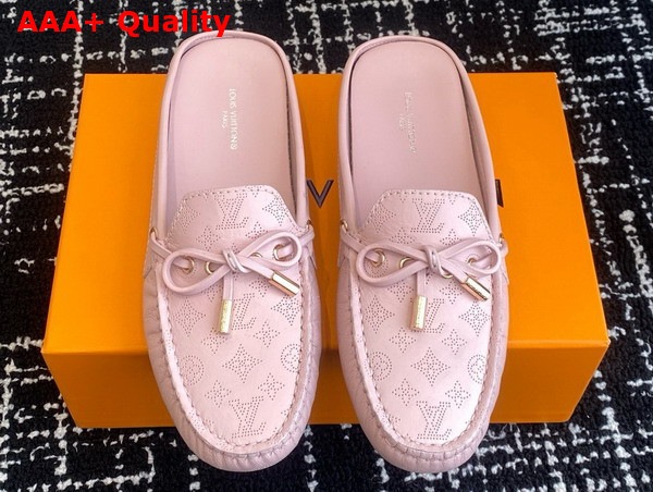 Louis Vuitton Gloria Open Back Flat Loafer in Light Pink Perforated Grained Calf Leather Replica