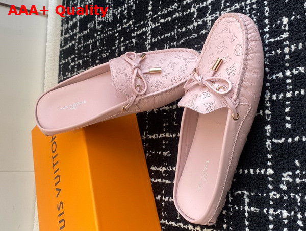 Louis Vuitton Gloria Open Back Flat Loafer in Light Pink Perforated Grained Calf Leather Replica