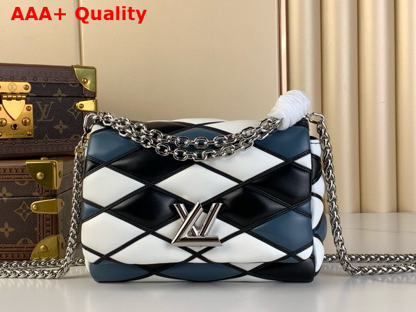Louis Vuitton Go 14 MM Handbag in Multicolor Quilted Lambskin Malletage Pattern Blue Black and White Replica