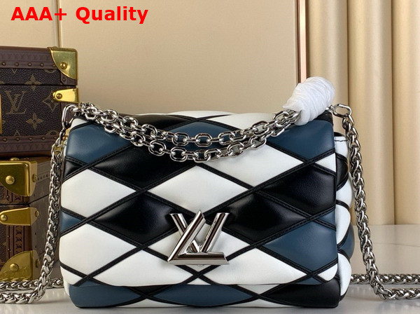 Louis Vuitton Go 14 MM Handbag in Multicolor Quilted Lambskin Malletage Pattern Blue Black and White Replica