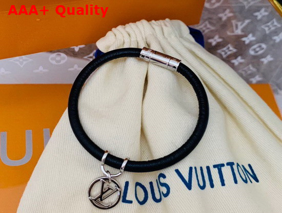 Louis Vuitton Hang It Bracelet Black Taiga Leather Silver Color Hardware M6778E Replica