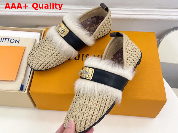 Louis Vuitton Haven Flat Closed Mule in Beige Braided Calf Leather 1AK10F Replica