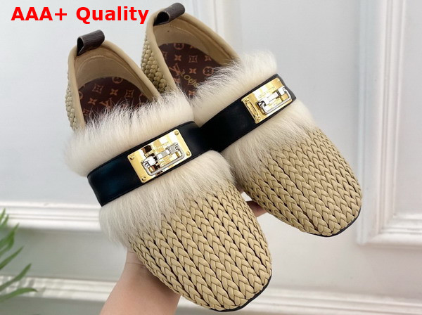 Louis Vuitton Haven Flat Closed Mule in Beige Braided Calf Leather 1AK10F Replica