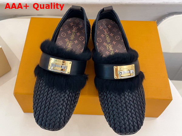 Louis Vuitton Haven Flat Closed Mule in Black Braided Calf Leather 1AK0ZY Replica
