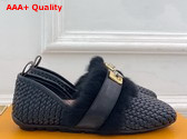 Louis Vuitton Haven Flat Closed Mule in Black Braided Calf Leather 1AK0ZY Replica