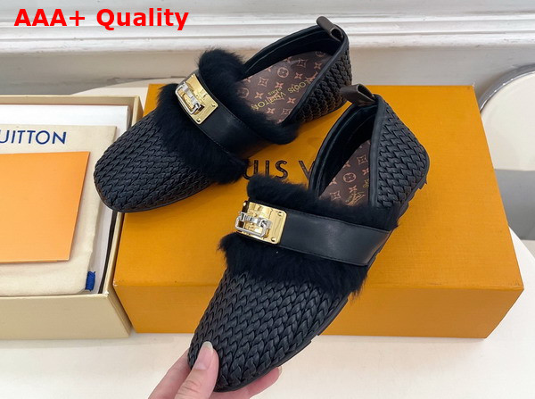 Louis Vuitton Haven Flat Closed Mule in Black Braided Calf Leather 1AK0ZY Replica