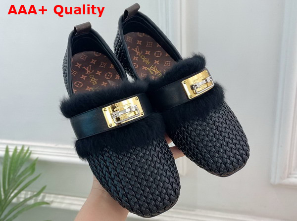 Louis Vuitton Haven Flat Closed Mule in Black Braided Calf Leather 1AK0ZY Replica