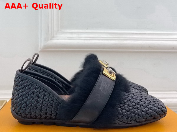 Louis Vuitton Haven Flat Closed Mule in Black Braided Calf Leather 1AK0ZY Replica