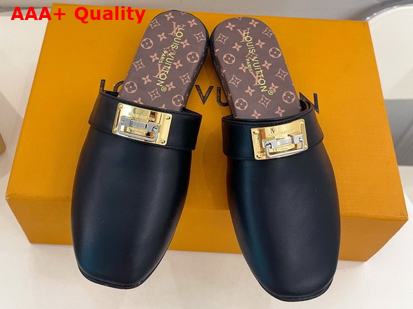 Louis Vuitton Haven Flat Closed Mule in Black Plain Calf Leather 1AK21W Replica