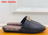 Louis Vuitton Haven Flat Closed Mule in Black Plain Calf Leather 1AK21W Replica