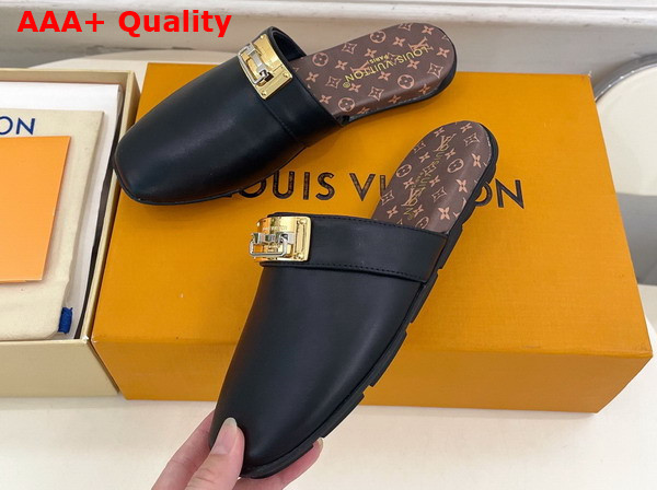 Louis Vuitton Haven Flat Closed Mule in Black Plain Calf Leather 1AK21W Replica