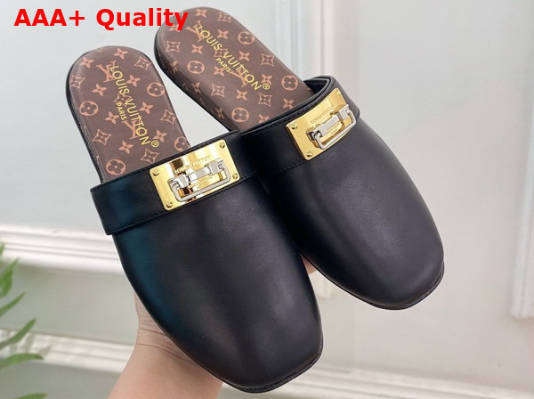 Louis Vuitton Haven Flat Closed Mule in Black Plain Calf Leather 1AK21W Replica