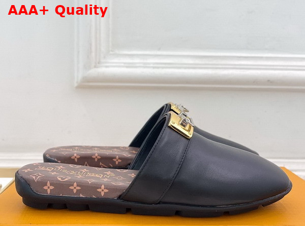 Louis Vuitton Haven Flat Closed Mule in Black Plain Calf Leather 1AK21W Replica