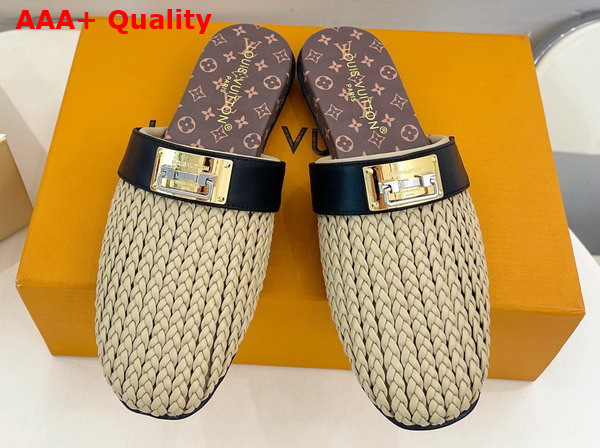Louis Vuitton Haven Flat Open Back Mule in Beige Braided Calf Leather Replica