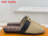 Louis Vuitton Haven Flat Open Back Mule in Beige Braided Calf Leather Replica