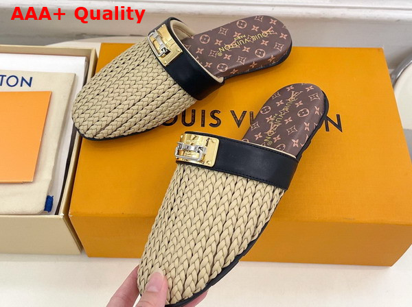 Louis Vuitton Haven Flat Open Back Mule in Beige Braided Calf Leather Replica