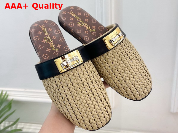 Louis Vuitton Haven Flat Open Back Mule in Beige Braided Calf Leather Replica