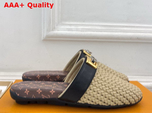 Louis Vuitton Haven Flat Open Back Mule in Beige Braided Calf Leather Replica