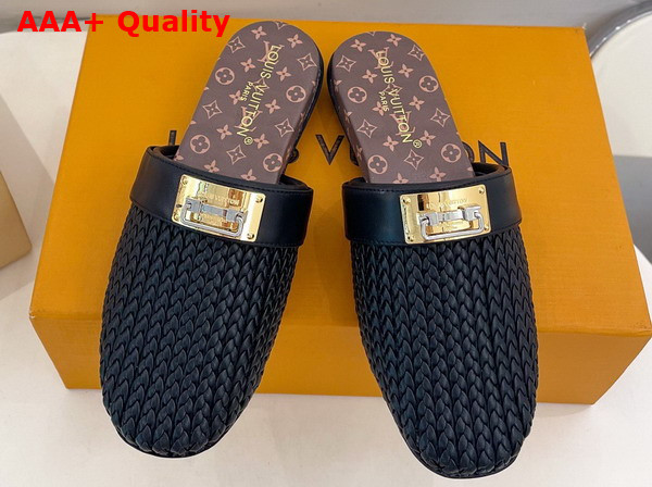 Louis Vuitton Haven Flat Open Back Mule in Black Braided Calf Leather 1AK0YK Replica