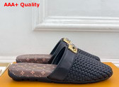 Louis Vuitton Haven Flat Open Back Mule in Black Braided Calf Leather 1AK0YK Replica