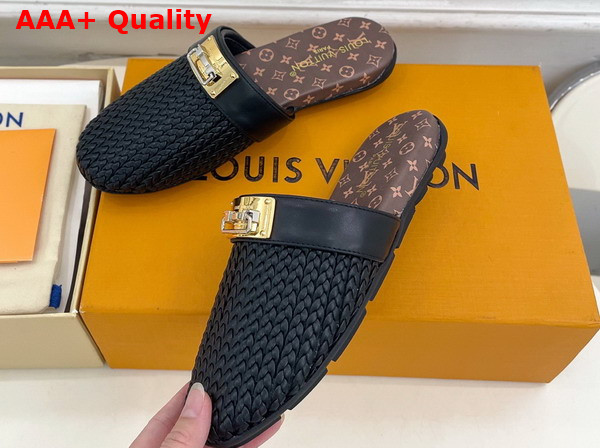 Louis Vuitton Haven Flat Open Back Mule in Black Braided Calf Leather 1AK0YK Replica