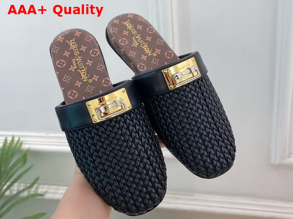 Louis Vuitton Haven Flat Open Back Mule in Black Braided Calf Leather 1AK0YK Replica
