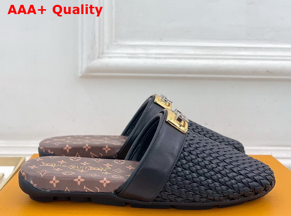 Louis Vuitton Haven Flat Open Back Mule in Black Braided Calf Leather 1AK0YK Replica