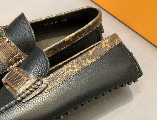 Louis Vuitton Hockenheim Mocassin Black Grained Calf Leather and Monogram Canvas Replica