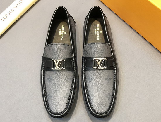 Louis Vuitton Hockenheim Mocassin Gray Monogram Canvas and Black Calf Leather Replica