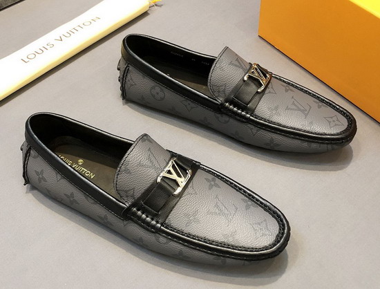 Louis Vuitton Hockenheim Mocassin Gray Monogram Canvas and Black Calf Leather Replica