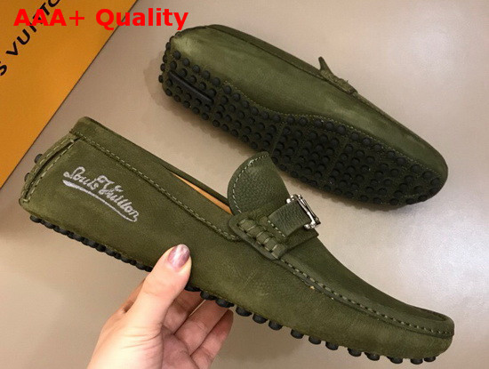 Louis Vuitton Hockenheim Mocassin Khaki Green Calf Leather Replica