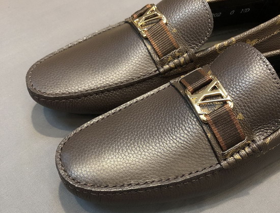 Louis Vuitton Hockenheim Mocassin Moka Brown Grained Calf Leather and Monogram Canvas 1A917Q Replica