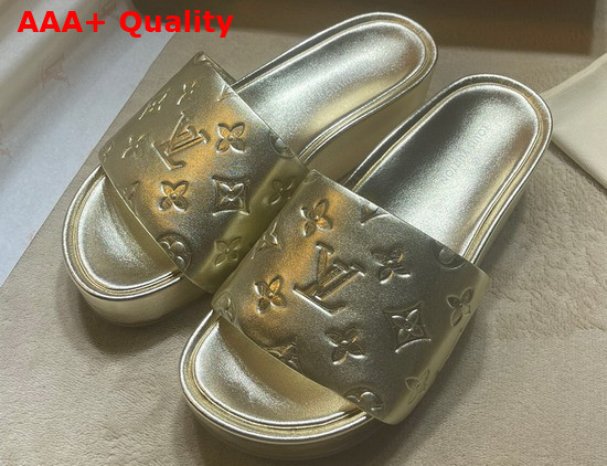 Louis Vuitton Jumbo Platform Mule in Gold Monogram Embossed Metallic Lambskin 1A8T1Y Replica