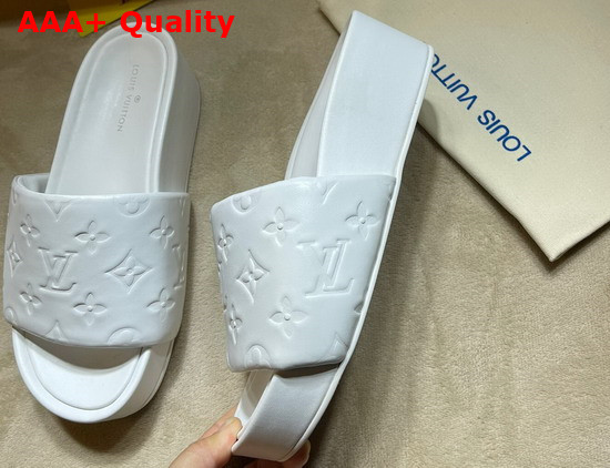 Louis Vuitton Jumbo Platform Mule in White Monogram Embossed Lambskin Replica