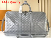 Louis Vuitton Keepall 50B Silver Cowhide Leather Damier Pattern N58041 Replica