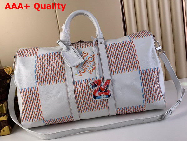 Louis Vuitton Keepall 50B White Damier Spray Cowhide Leather M20563 Replica