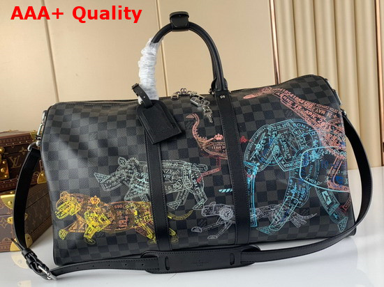 Louis Vuitton Keepall 50B with the Stamps Theme on Damier Graphite Canvas N45281 Replica