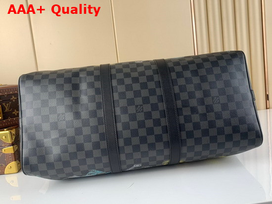 Louis Vuitton Keepall 50B with the Stamps Theme on Damier Graphite Canvas N45281 Replica