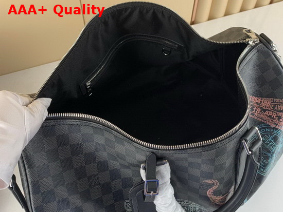Louis Vuitton Keepall 50B with the Stamps Theme on Damier Graphite Canvas N45281 Replica